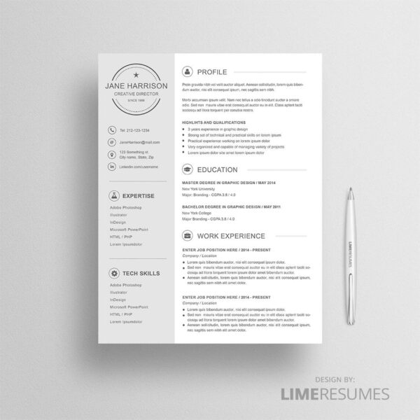 Creative resume template for iWork Pages and Microsoft Word