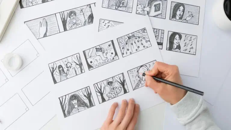 image showing a storyboard artist drawing on a storyboard paper