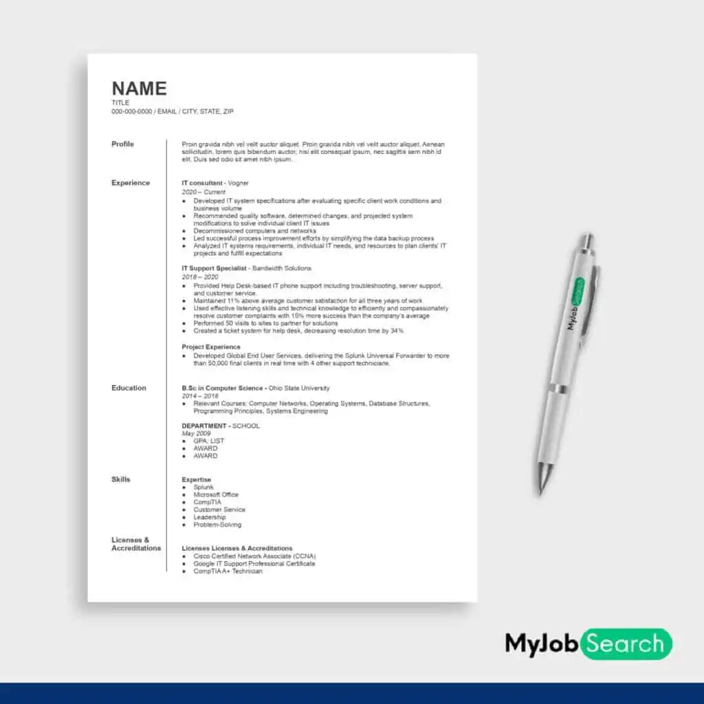 graphics showing IT specialist resume example