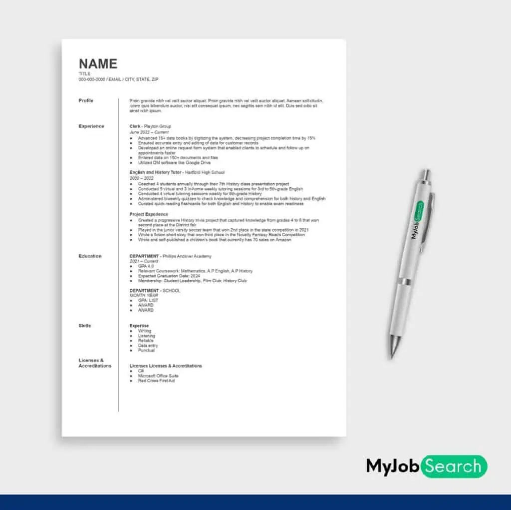 graphics image showing office worker high school student resume example