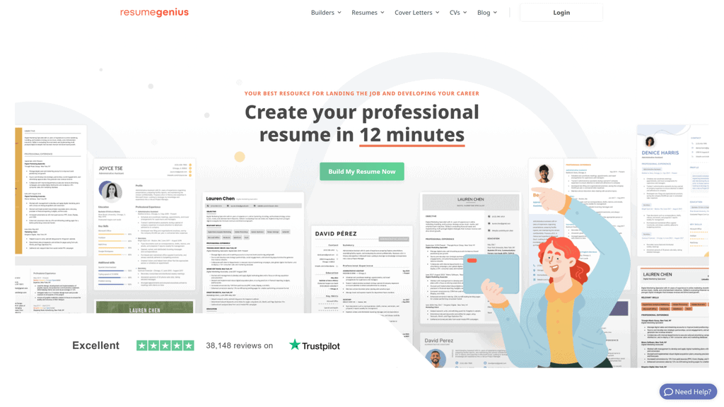 screenshot of the resume genius homepage