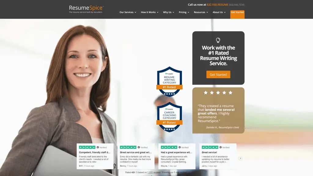 A screenshot of the resume spice homepage