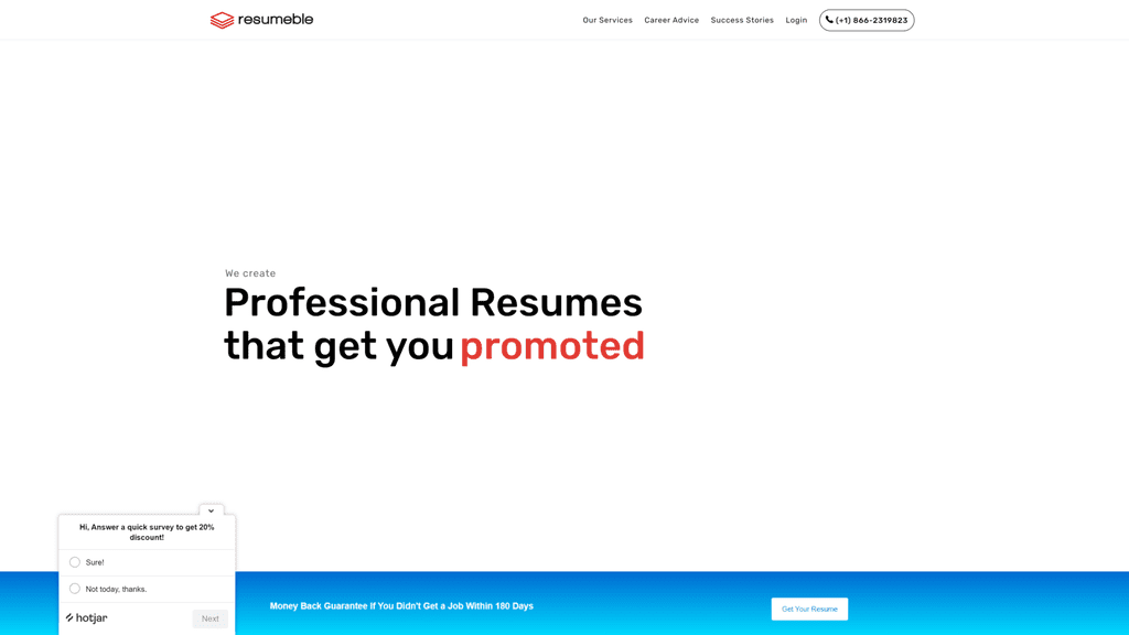 A screenshot of the resumeable homepage