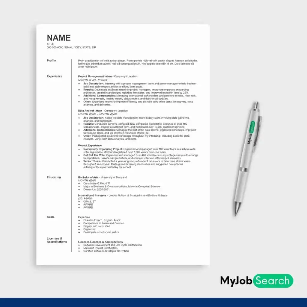 A screenshot of the entry level project manager resume example