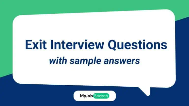 header graphic showing a speech bubble inside of which is the text "Exit Interview Questions"