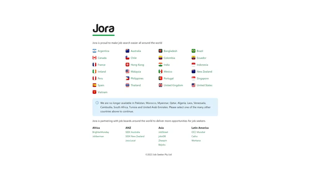 A screenshot of the jora homepagee