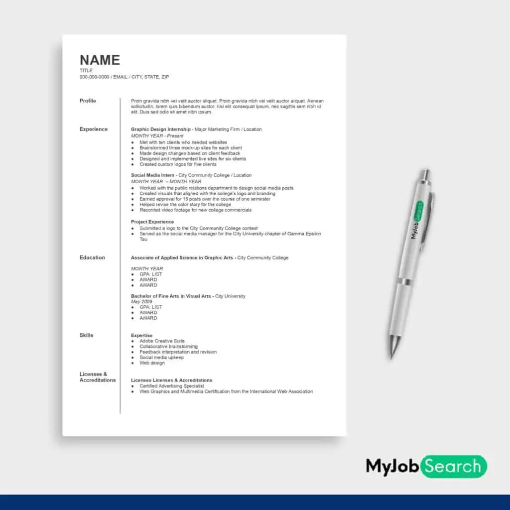 graphics showing entry-level creative resume example