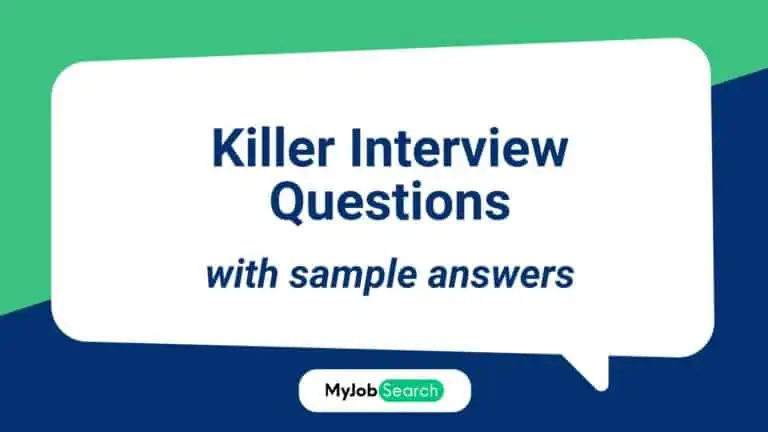 vector graphic showing the words "killer interview questions" against a nice graphic background
